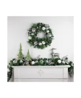 6' Pine Needle Garland with Pinecones and Striped Christmas Ornaments Unlit