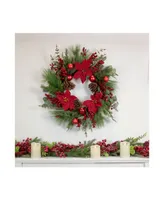 Artificial Berry and Poinsettia Christmas Wreath 28" Unlit