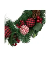 Bow and Mixed Foliage Artificial Christmas Wreath with Ornaments 30"