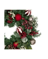 Mixed Pine with Christmas Ball Ornaments Artificial Wreath 28" Unlit