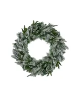 Pre-Lit Flocked Rosemary Emerald Angel Pine Artificial Christmas Wreath - 30" Clear Led Lights