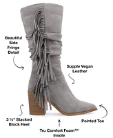 Journee Collection Women's Hartly Wide Calf Slouchy Western Fringe Mid Shaft Boots