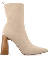 Journee Collection Women's Noralinn Knit Stacked Flared Heel Dress Booties