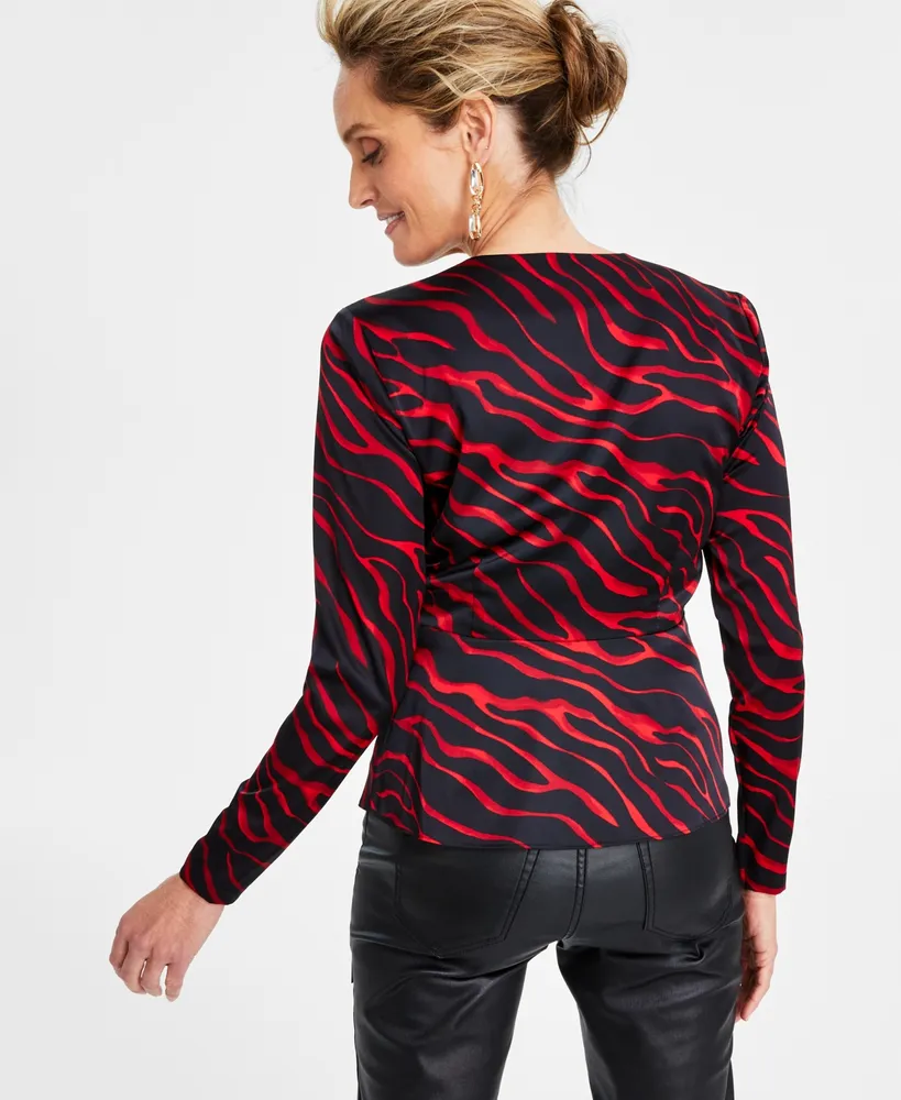 I.n.c. International Concepts Women's Animal-Print Faux-Wrap Top, Created for Macy's