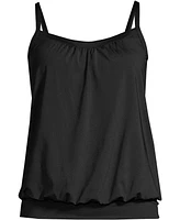 Lands' End Women's Blouson Tummy Hiding Tankini Swimsuit Top Adjustable Straps