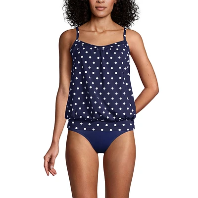 Lands' End Women's D-Cup Blouson Tummy Hiding Tankini Swimsuit Top Adjustable Straps