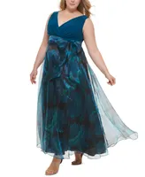 Eliza J Plus Bow-Front V-Neck Sleeveless Organza Gown
