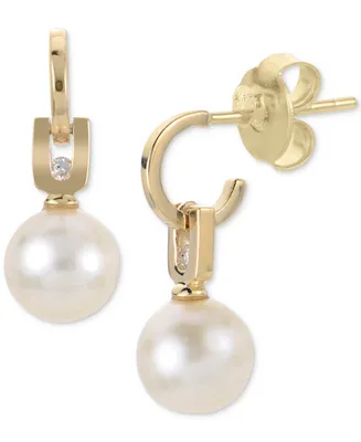 Cultured Freshwater Pearl (6mm) & Diamond Accent Drop Earrings in 10k Gold