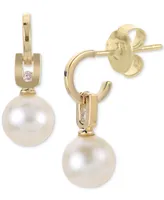 Cultured Freshwater Pearl (6mm) & Diamond Accent Drop Earrings in 10k Gold