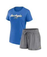 Women's Fanatics Powder Blue, Heather Charcoal Los Angeles Chargers Script T-shirt and Shorts Lounge Set