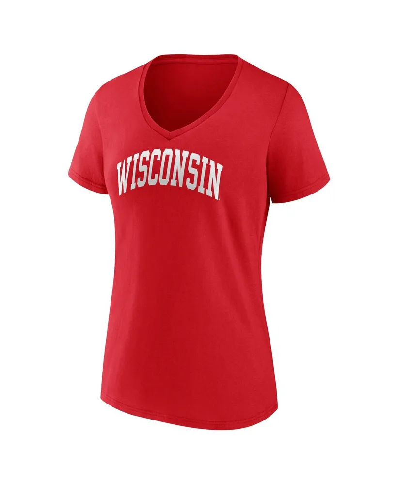 Women's Fanatics Red Wisconsin Badgers Basic Arch V-Neck T-shirt