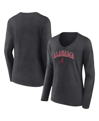 Women's Fanatics Heather Charcoal Alabama Crimson Tide Evergreen Campus Long Sleeve V-Neck T-shirt