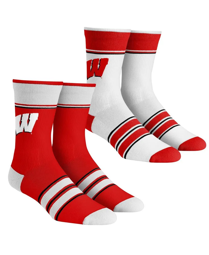 Big Boys and Girls Rock 'Em Socks Wisconsin Badgers Multi-Stripe 2-Pack Team Crew Sock Set