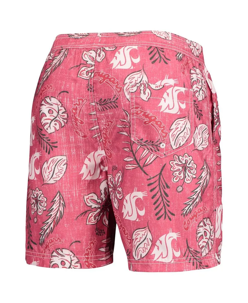 Men's Wes & Willy Crimson Washington State Cougars Vintage-Like Floral Swim Trunks