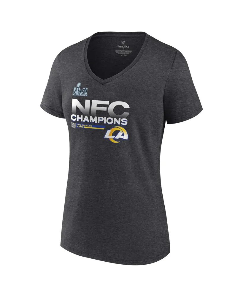 Women's Fanatics Heathered Charcoal Los Angeles Rams 2021 Nfc Champions Locker Room Trophy Collection V-Neck T-shirt