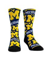 Men's and Women's Rock 'Em Socks Michigan Wolverines Allover Logo and Paint Crew Socks
