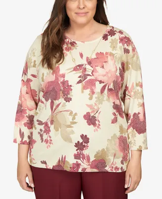 Alfred Dunner Plus Mulberry Street Floral Shimmer Printed Sweater