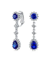 Bling Jewelry Statement Teardrop Pave Crown Halo Cubic Zirconia Cz Dangle Chandelier Clip On Earrings For Women