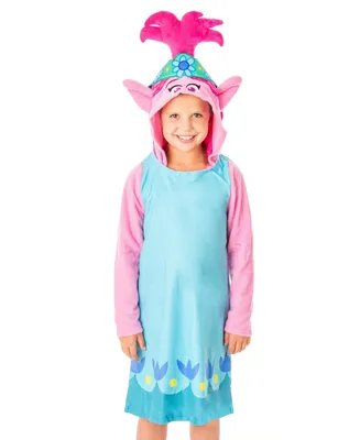 Trolls Girls Dreamworks Movie Poppy Character Hooded Costume Pajama Nightgown