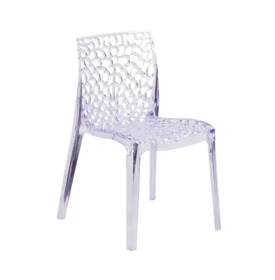 Emma+Oliver Transparent Stacking Side Chair With Artistic Pattern Design