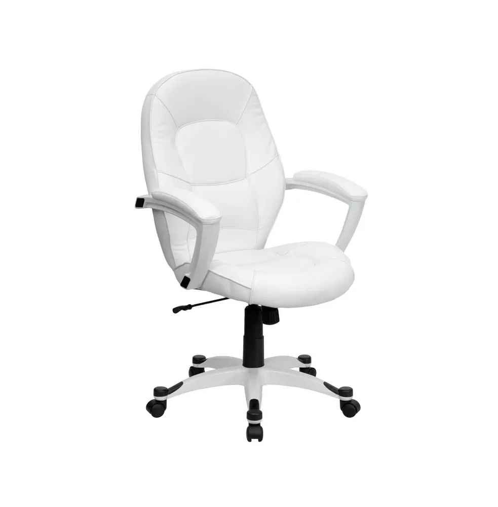 Emma+Oliver Mid-Back Leather Tapered Back Executive Swivel Office Chair With Base And Arms