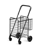 Folding Shopping Cart Jumbo Basket Rolling Utility Trolley Adjustable Handle