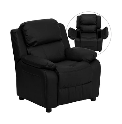 Deluxe Padded Contemporary Kids Recliner With Storage Arms