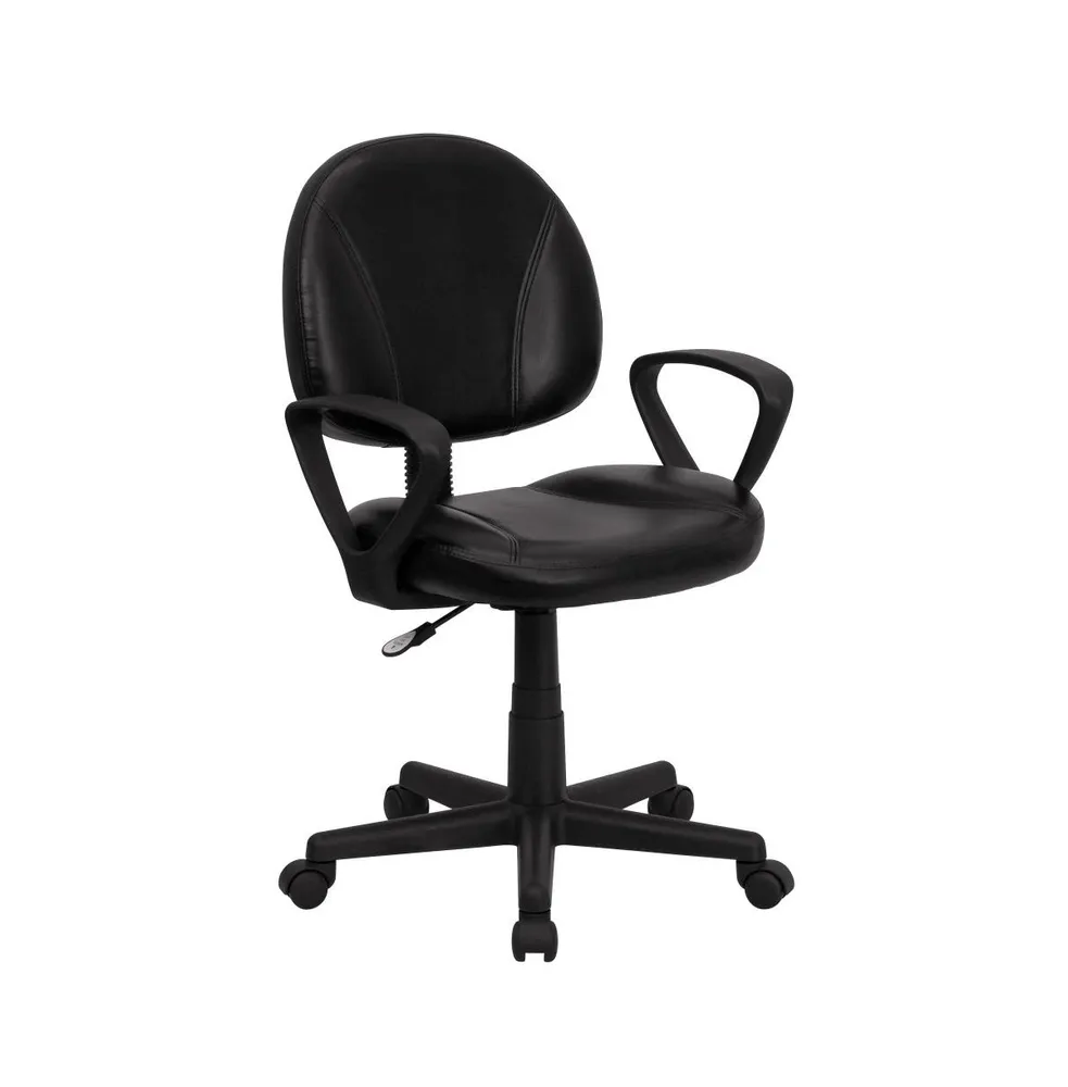 Emma+Oliver Mid-Back Leather Swivel Ergonomic Task Office Chair With Back Depth Adjustment And Arms