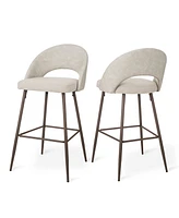 Glitzhome Set of 2 Fabric, Leatherette Bar Stool with Tapered Metal Legs