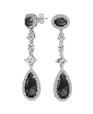 Bling Jewelry Black Cubic Zirconia Halo Long Pear Solitaire Teardrop Cz Statement Dangle Chandelier Earrings Pageant Party