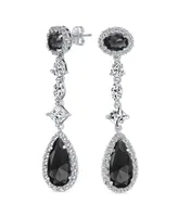 Bling Jewelry Black Cubic Zirconia Halo Long Pear Solitaire Teardrop Cz Statement Dangle Chandelier Earrings Pageant Party