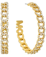 Michael Kors Platinum Plated Pave Frozen Curb Hoop Earrings