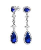 Bling Jewelry Art Deco Red Cubic Zirconia Halo Long Pear Solitaire Teardrop Cz Statement Dangle Chandelier Earrings Pageant Party