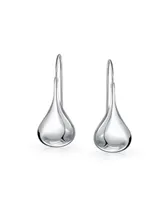 Bling Jewelry Simple Plain Puffed Teardrop Pear Shaped Rain Drop Earrings For Women Fishhook Threader Polish Sterling Silver Inch