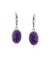 Bling Jewelry Western Style 3CT Oval Stabilized Purple Natural Turquoise Bezel Dangle Lever Back Earrings For Women Sterling Silver