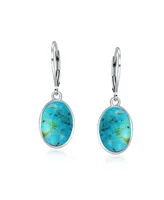 Bling Jewelry Western Style 3.2CT Natural Stabilized Turquoise Dome Oval Bezel Set Lever Back Dangle Earrings For Women Sterling Silver