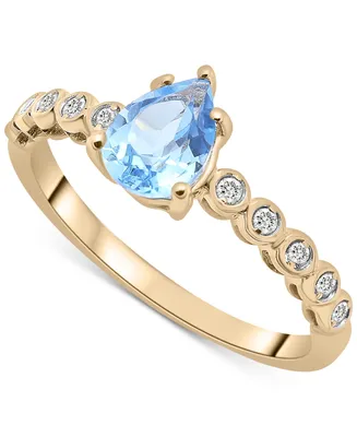 Blue Topaz (7/8 ct. t.w.) & Diamond (1/10 ct. t.w.) Ring in 14k Gold-Plated Sterling Silver