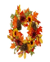 Sunflower and Pine Cone Artificial Thanksgiving Wreath - 24" Unlit