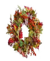 Leaves and Berries Artificial Fall Harvest Wreath - 20" Unlit