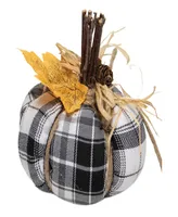 5" Black and White Plaid Fall Harvest Plush Pumpkin