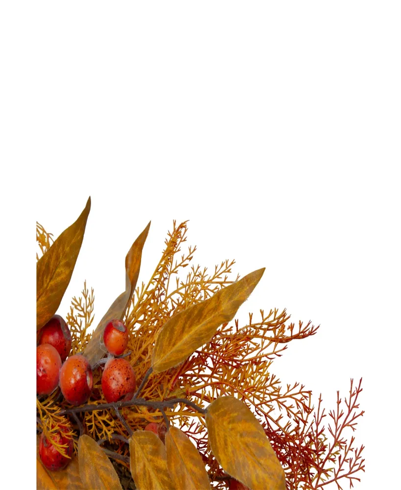 Yellow and Orange Berry and Leaves Fall Harvest Artificial Wreath - 24" Unlit