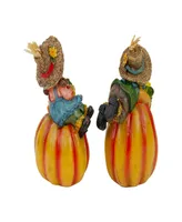 Set of 2 Girl and Boy Scarecrows on Pumpkins Fall Figurines 6"