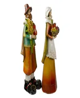 Set of 2 Male and Female Pilgrim Wooden Thanksgiving Figurines