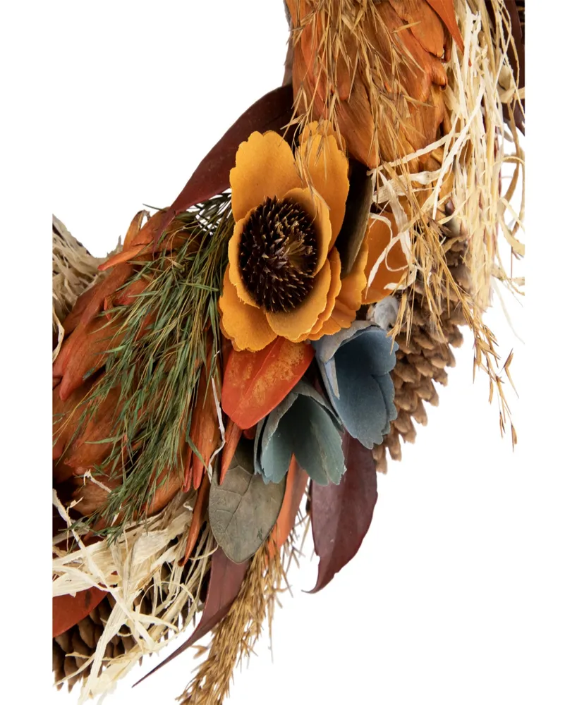 Sunflower and Straw Artificial Fall Harvest Wreath 12" Unlit