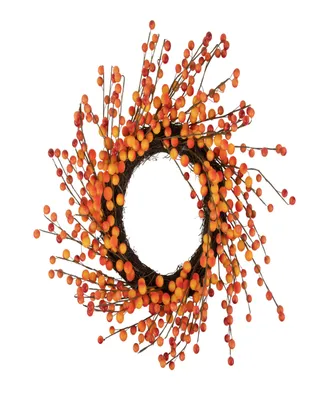14" Orange and Red Berry Artificial Fall Harvest Twig Wreath 14" Unlit