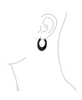 Bling Jewelry Wide Flat Black Large Oval Hoop Earrings For Women Sterling Silver 1.5" Diameter