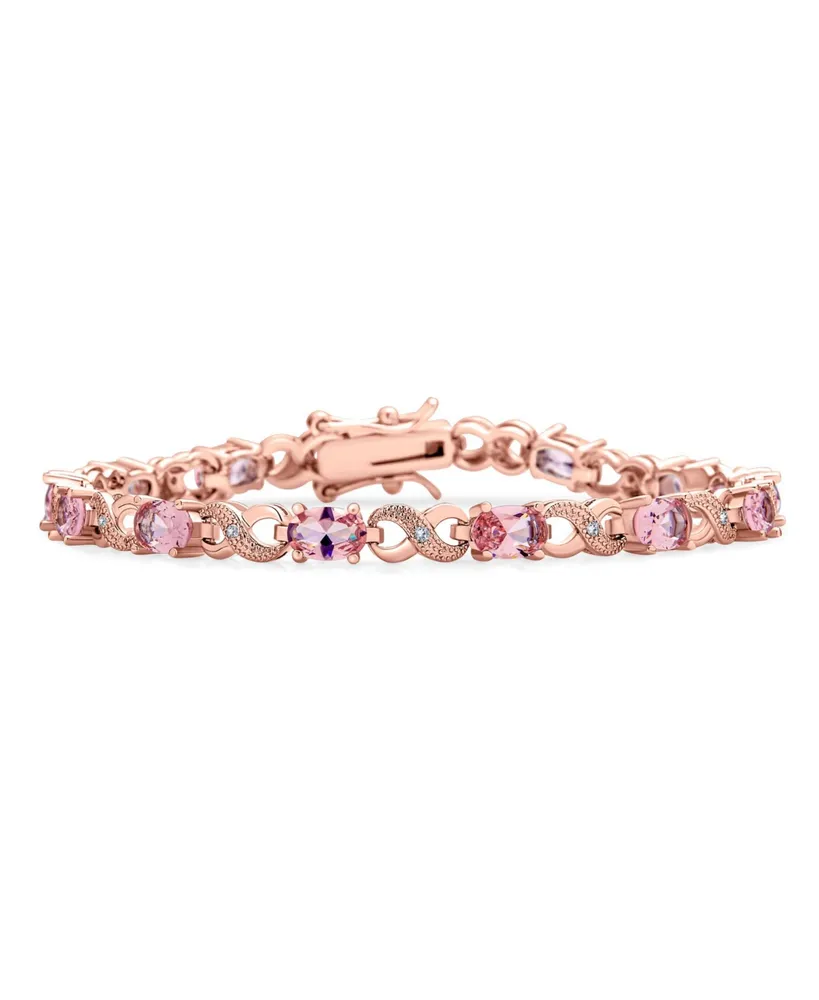 Bling Jewelry 9CT Cubic Zirconia Pink Oval Cz Romantic Love Knot Symbol Milgrain Infinity Tennis Bracelet For Women Rose Plated