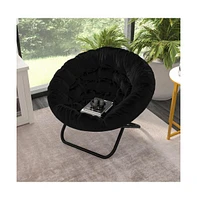 Ersa Oversize Folding Saucer Chair With Cozy Faux Fur Cushion And Metal Frame For Dorms, Bedrooms, Apartments More