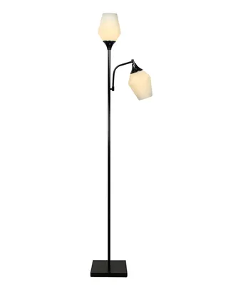 71.5" Wrought Iron Tree Floor Lamp with Two Frosted Glass Shades