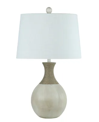 29.5" Earth Tones Cast Table Lamp with Woven Jute Neck and Designer Shade